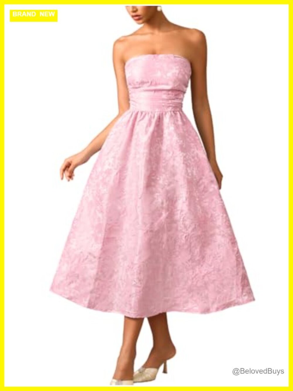 Strapless Corset Dress Jacquard Midi Formal Wedding Guest Cocktail Party